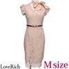 <Love Rich>ネックリボンセクシー総レースミニドレス パーティードレス キャバドレス M (ベージュ)
